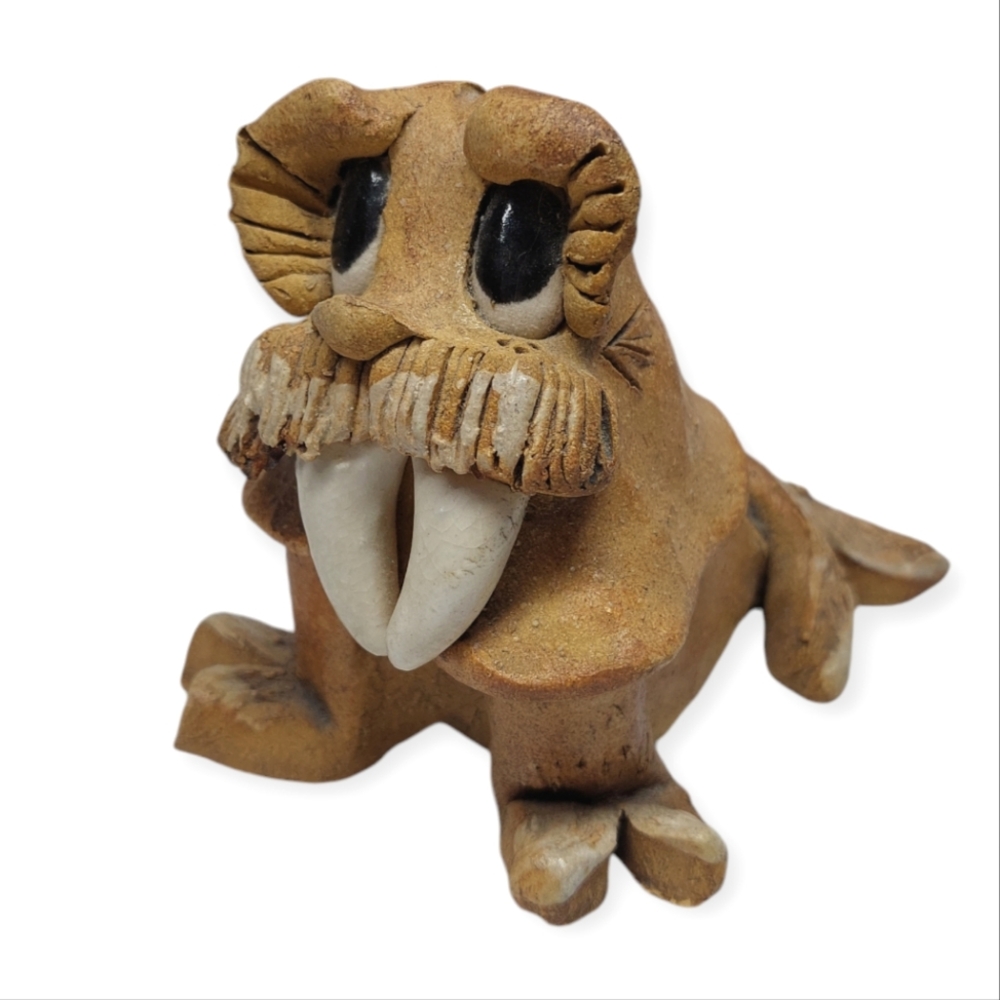 Vintage Max Hindt Walrus Art Pottery Figurine Whimsical Clay Signed 1970's